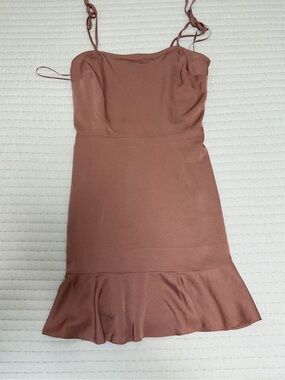 Express Dusty Mauve Mini Slip Dress with Ruffle Hem